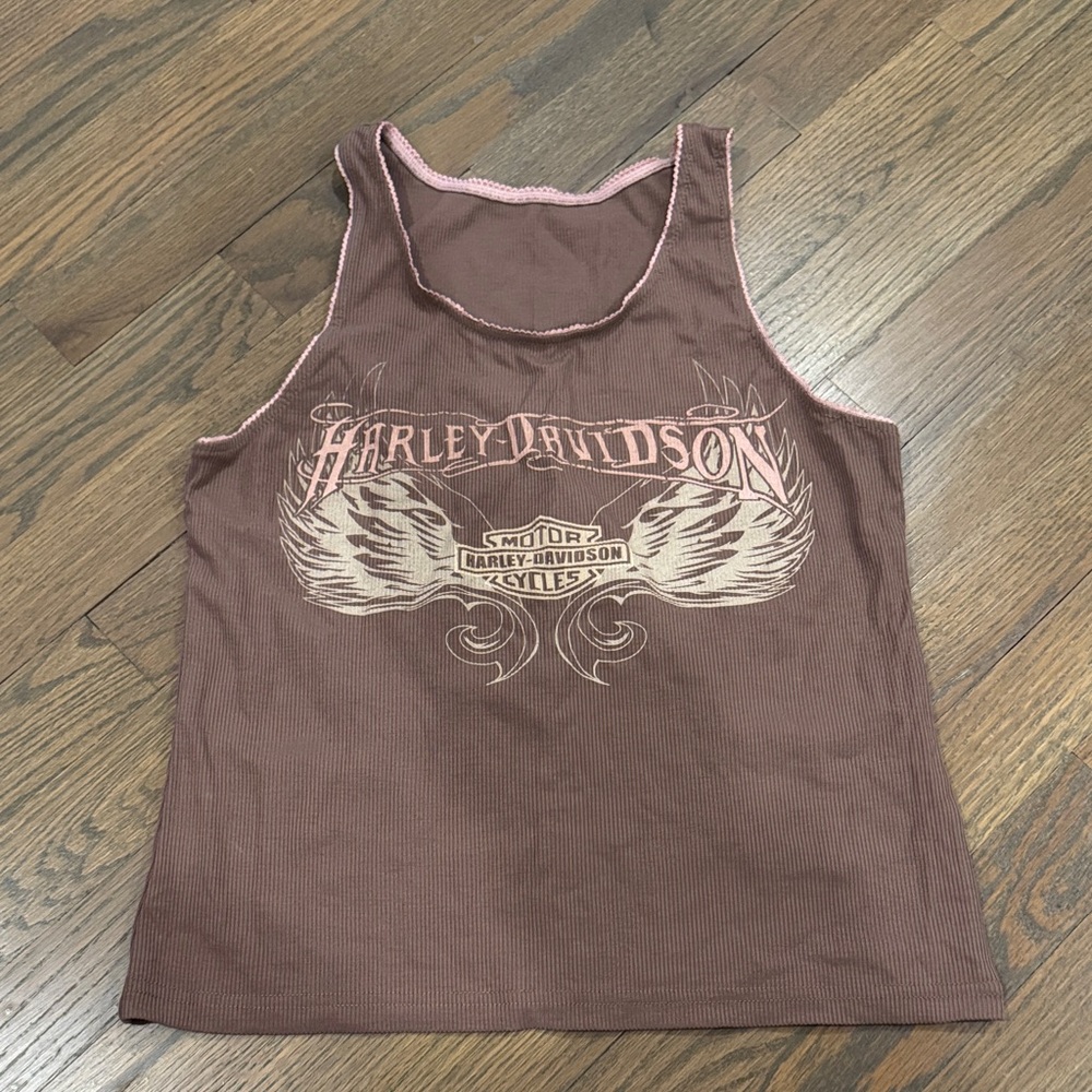 Harley-Davidson Brown and Pink Graphic Tank